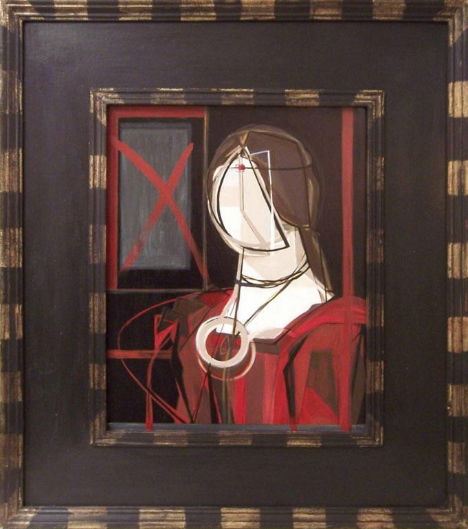 'Study of Leonardo in Red' Oil and Acryllic on Board in Modern
