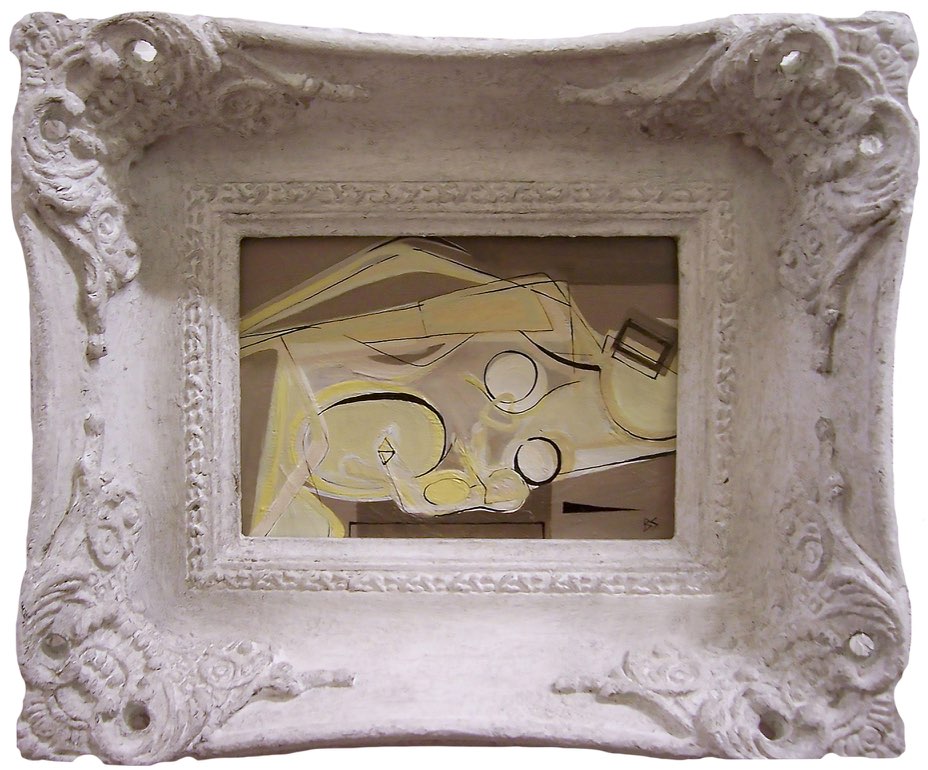'Mother and Baby' Oil & Acryllic on Board in Modern White Frame