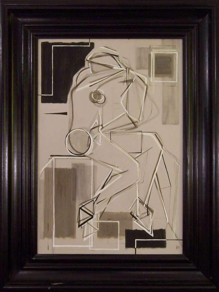 'The Kiss' Left Study Gouache on Board under glass in Black Lacquered Frame