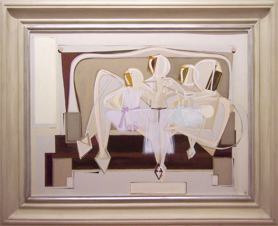 'Mother and 3 Graces' Oil & Acrylic on Board in Cream and Silver Gilt Frame