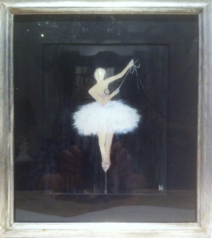 'Sparkler Ballerina' Gouache on Paper in Silver Gilt Frame