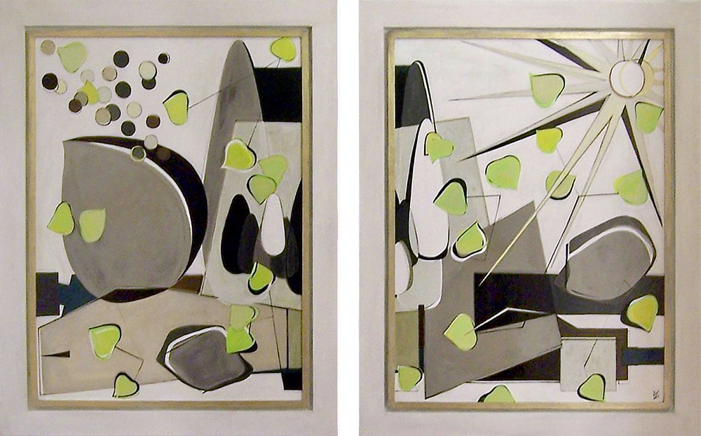 PAIR 'Spring Has Sprung' Oil & Acrylic on Board in Bespoke Gesso & Gilt Frames