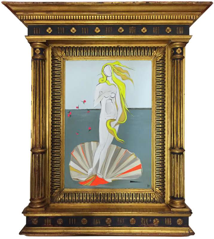 'Fluorescent Venus', Gouache on Board in Antique Frame