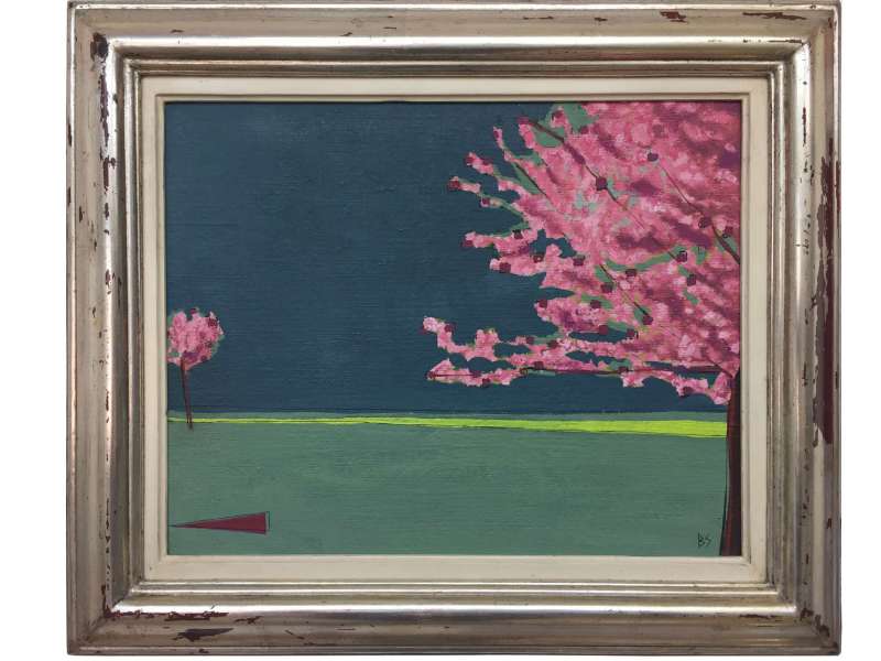 'Blossom Walk' Oil & Acrylic on Canvas in Water Silver Gilt Antique Frame