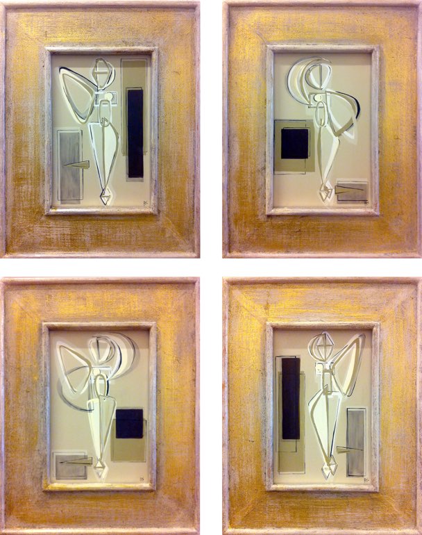 SET of FOUR 'The Dancers 1,2,3 & 4' Gouache on Board in Gold & Silver Gilt Frames