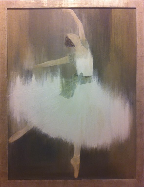 'Giselle' Gouache & Acrylic on Board in Silver Leaf Wooden Frame