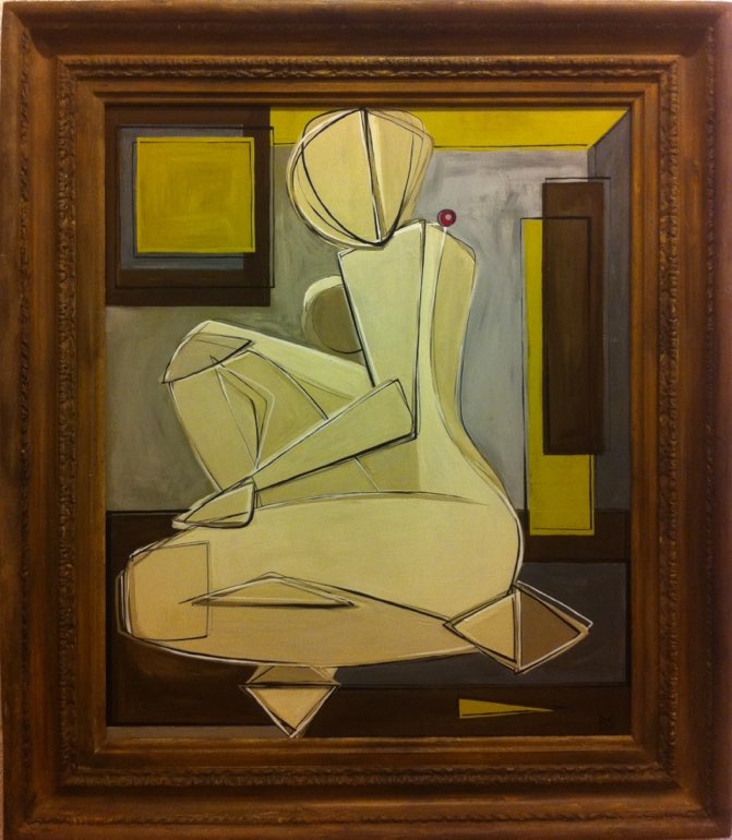 'Gina with Berry O' Oil & Acrylic on Board in Antique Carved Wood Original Gold Gilt Frame