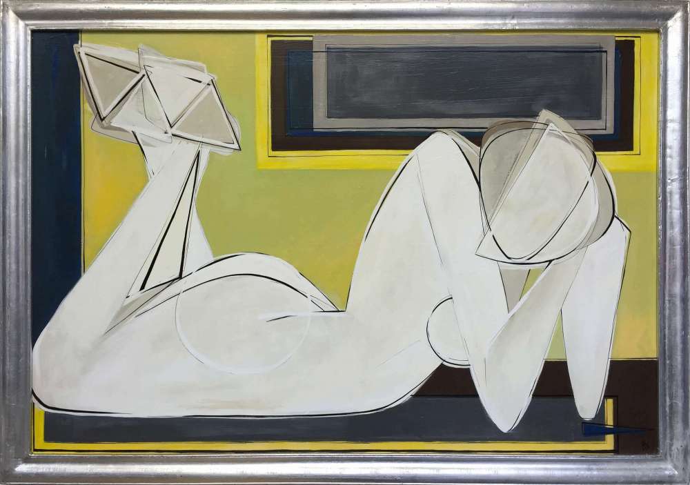'Limoncello' Oil & Acrylic on Board in Silver Gilt Antique Wooden Frame