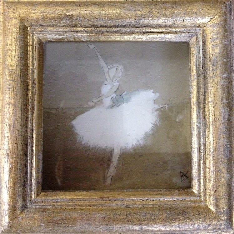 'Point' Gouache on Board in Gold Gilt Frame with Cream Ornate Silver Easel