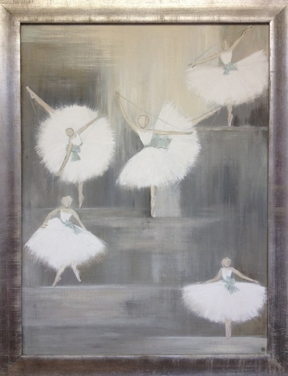 'The Performance' Oil & Acryilc on Board in Bespoke Simple Swept Silver Gilt Frame