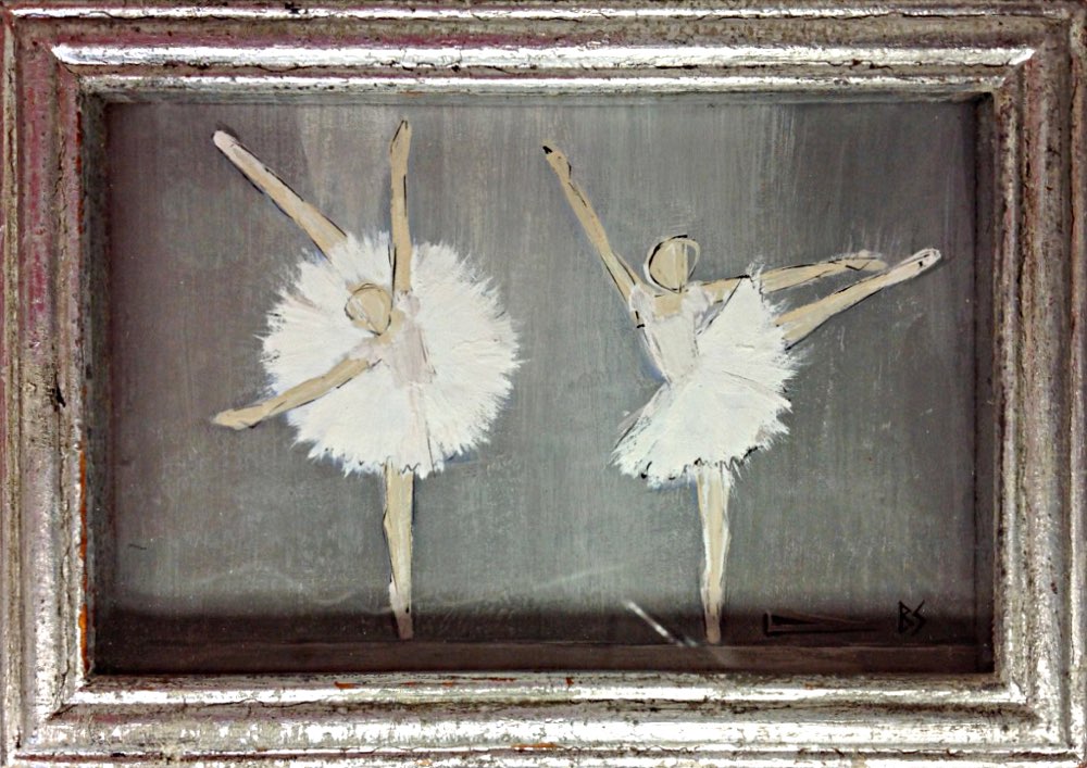 'Little Dancers' Gouache on Board in Bespoke Silver Gilt Frame