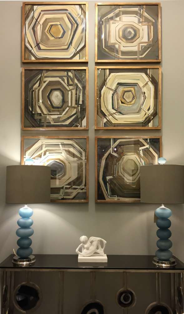 SET OF 6 'Agate' Oil & Acrylic on Board in Gold Finish Tray Frames