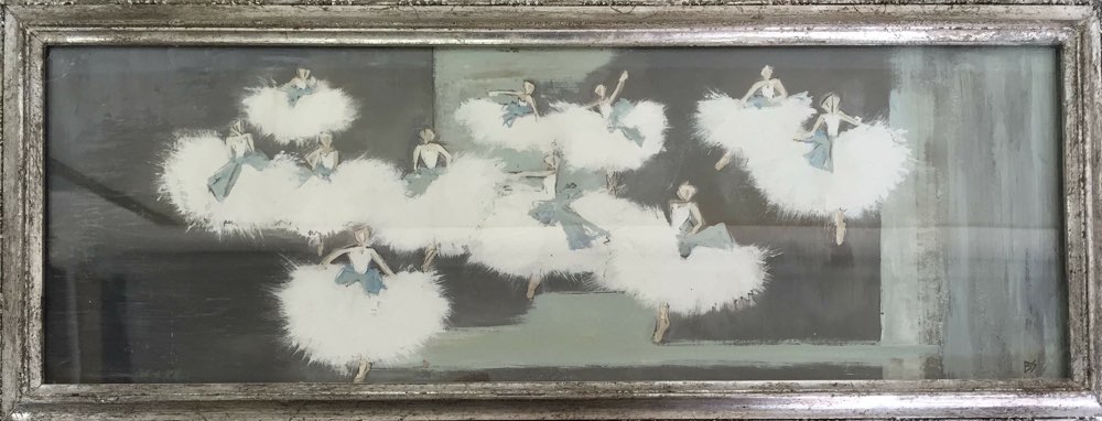 'Swan Lake' Oil Gouache & Acrylic on Board behind Glass in Bespoke Silver Gilt wooden Frame