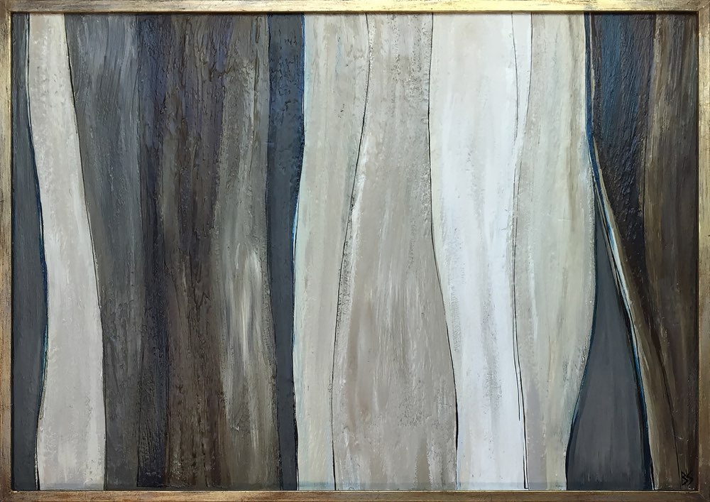 ‘Forest Bark’ Oil & Acrylic on Board in Gold Finish Shadow Gap Tray Frame 107cm x 73cm