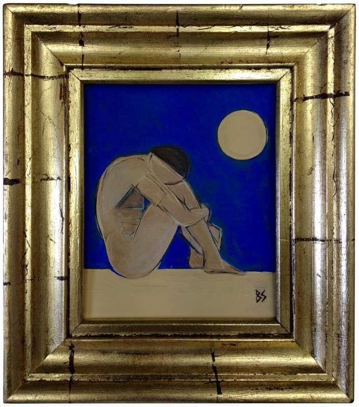 ‘Beautiful boy’ Oil & Acrylic on Board in Thick Antique Gold Gilt Frame