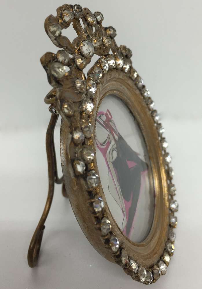 ‘Rose’ Gouache on Paper in Oval Victorian Paste/Gold/Silver Plate Frame