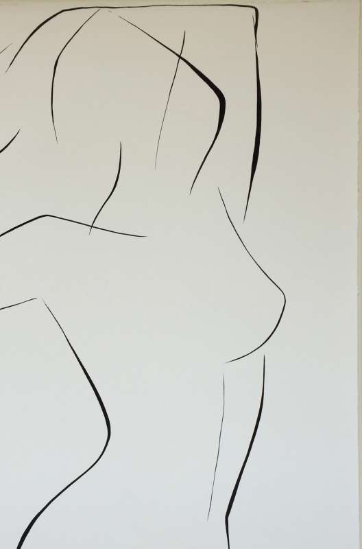 Large Linear Nude Pose No.27 Gouache on Handmade Paper in Gold Gilt Frame