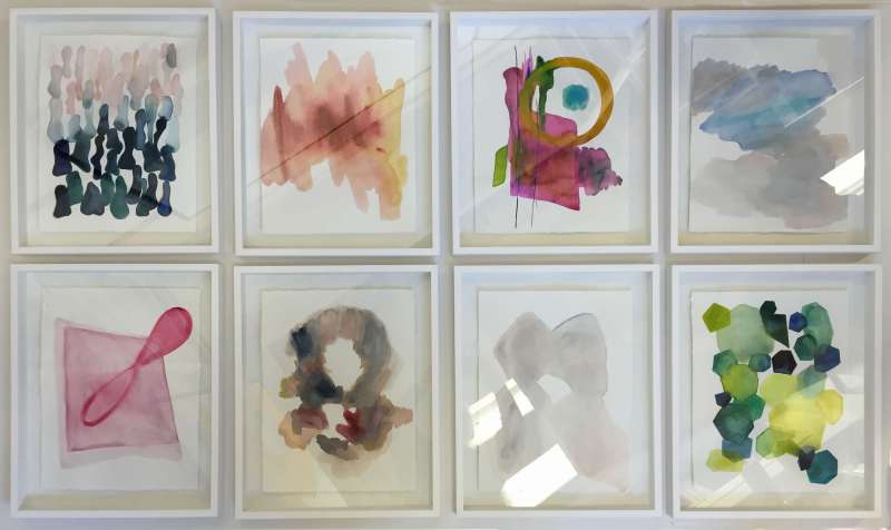 SET of 8 'Lolly' Watercolours Watercolour on Paper in White Modern Exhibition Frames