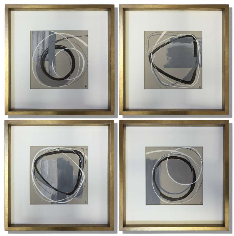 SET OF FOUR ‘Motion in Four’ Gouache on Board in Presentation Box Frames in Gold/Brushed Silver Finish