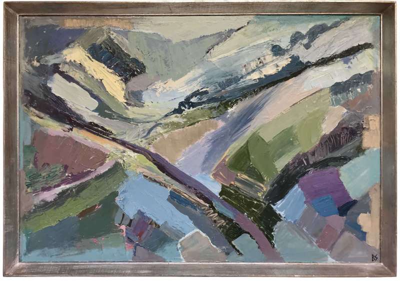 ‘Mountain View’ Oil & Acrylic on Board in Silver Gilt Frame