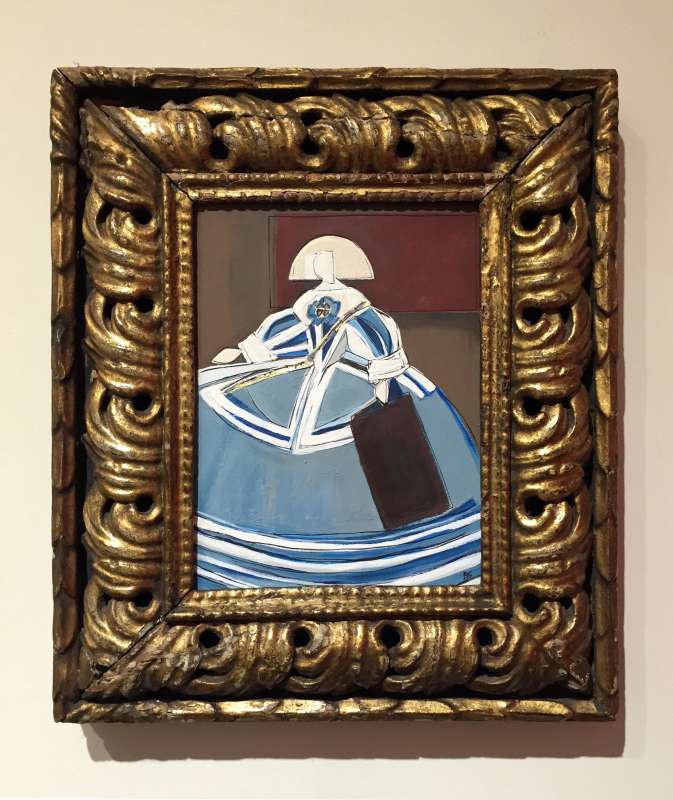 ‘Girl in the Blue Dress’ Oil & Acrylic on Board in Ornate Antique Carved Wooden Gilt Frame