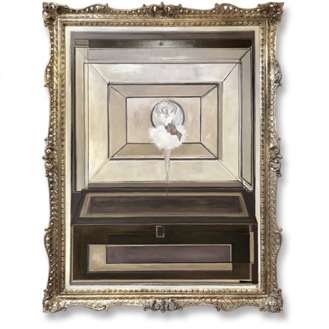 'Jewellery Box Ballerina' Oil, Acrylic & Silver Leaf on Board in Antique Gold Frame (B506)