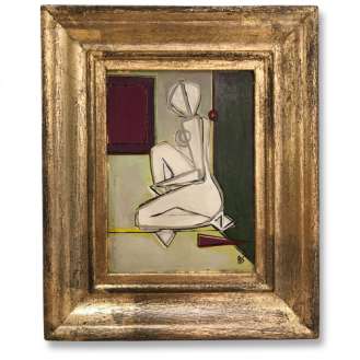 'On Reflection' Oil & Acrylic on Board in Bespoke Gold Leaf Wooden Frame (B695)