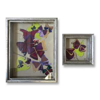PAIR ‘Butterflies pair’ Gouache on Board under Glass in Silver Gilt Box Frames (B869)