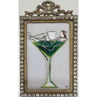 ‘Sugar Cube’ Gouache on Paper in Victorian Paste/Gold/Silver Plate Frame with Convex Glass (B915)