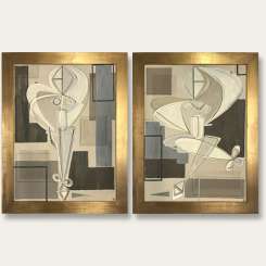 PAIR ‘Sitting & Standing Nude’ L & R Study Oil & Acrylic on Board in Gold Gilt with Bronze Finish Wooden Frames (B1060)