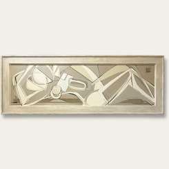 'THE LOVERS' Acrylic & Gesso on Board in 1940s Wooden & Gesso Frame (B455)