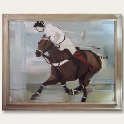 'The Polo Player' Oil & Acrylic on Board in Modern Cream & Gold Frame (B510)