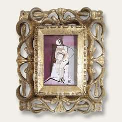 MINIATURE 'Expecting' Gouache on Board in Gold Gilt Metal Frame (B575)
