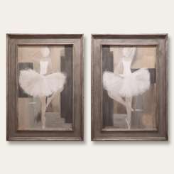 PAIR 'In tutu on Tiptoes' Oil & Acrylic on Board in Silver Wooden Frames (B587)