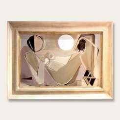 'Midnight Nude with Baby Owl and Pea' Oil & Acrylic on Board in Antique Gilt Wooden Frame (B591)