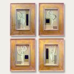 SET of FOUR 'The Dancers 1,2,3 & 4' Gouache on Board in Gold & Silver Gilt Frames (B627)