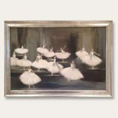 'Swan Lake' Oil & Acrylic on Board in Silver Leaf Frame (B671)