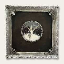 'The Snow Queen' Oil Gouache & Acrylic on Board behind Circular Convex Glass in Ornate Square Silver Gilt Frame (B855)